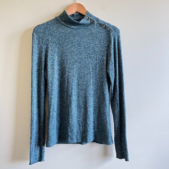 JCREW Button-shoulder ribbed turtleneck Knit top‎ Green Womens Size L - Picture 4 of 8